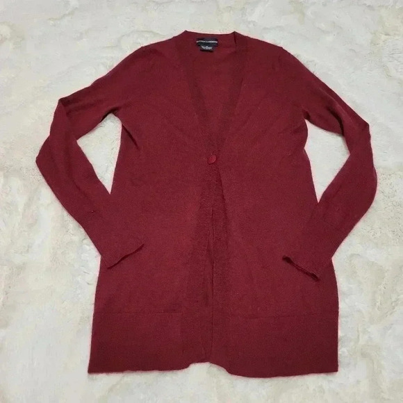 Sutton Cashmere Modern Classic Burgundy Red Single Button Front Cardigan Size XS - Picture 1 of 5